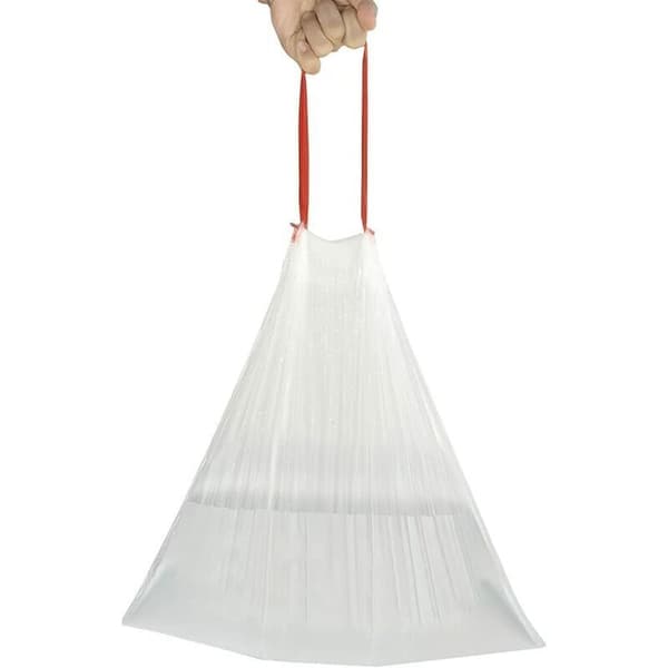 Förpackning med 120 transparenta 50L soppåsar med dragsko. Mått 45 x 50 cm. Extra hållbar plast med dubbla sömmar.
