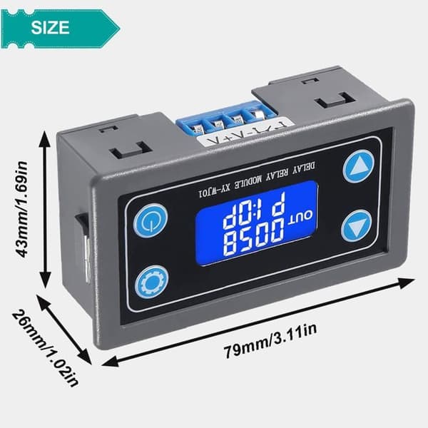 DC 6-30V Tidsforsinkelsesrelæmodul med LCD-display, justerbar digital timer (0,01s-9999min), beskyttelse mod omvendt fejl