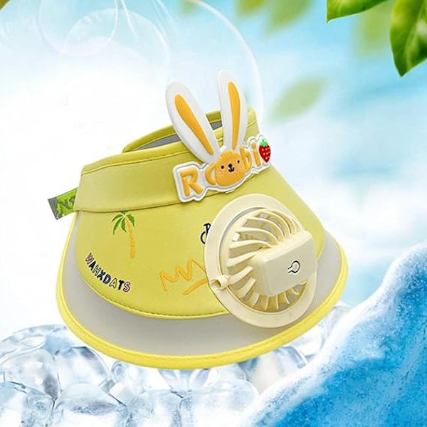 Kesähattu sisäänrakennetulla tuulettimella, aurinkolippa, tuuletinhattu, viilentävä tuuletinlippis, sarjakuva-aurinkolippa lapsille, ulkoilulippikset, aurinkolippahattu Yellow