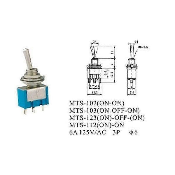 10 stk. MTS-101 2-benet SPST ON-OFF 2-positions 6A 125V AC Mini vippekontakter sæt