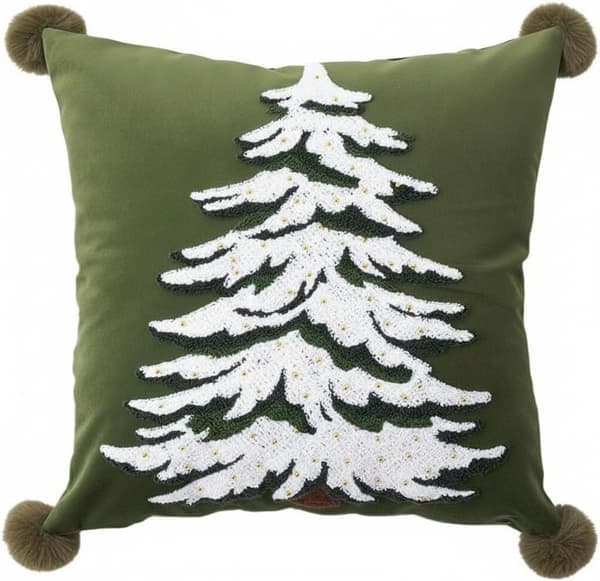 45x45 cm Brodert Juletrepute - Festlig Dekorasjonspute for Sofa og Seng Green