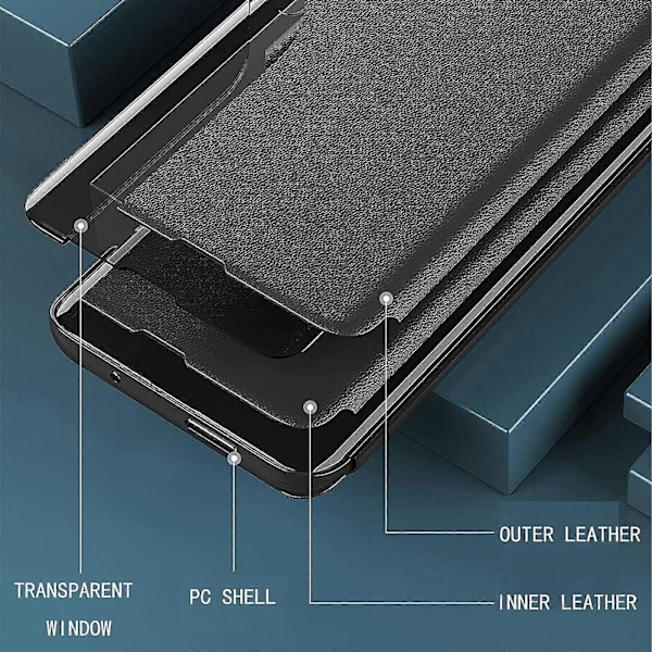 For Samsung Galaxy S24 Magnetisk Flip-deksel, Ultratynt PU-lærdeksel med Klar Visningssidevindu Støtte Shockproof Beskyttelsesdeksel blue S24