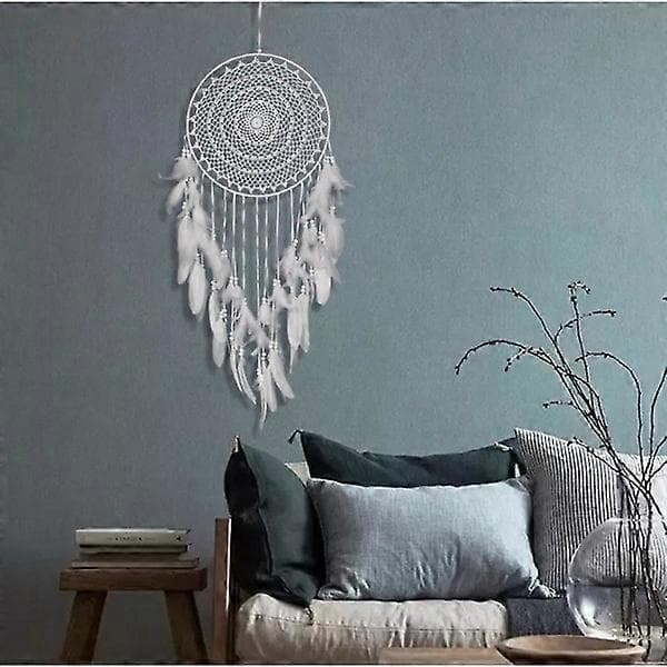 Stor drømmefanger i Boho-stil med hvide fjer, macrame væg H