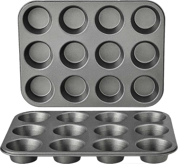 Basics Nonstick Rund Muffinplåt i Kolstål, 2-pack, Grå
