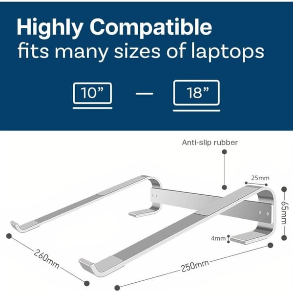 Bærbar computerstander - Universal ventileret PC-stander til 10 til 18 tommer bærbare computere, kompatibel med MacBook, Notebook, ASUS, Acer osv. Aluminium