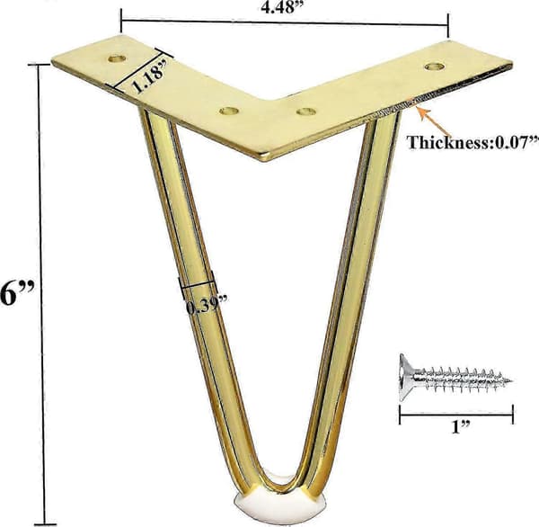 Sæt med 4 15 cm Guldfarvede Metal Møbelben, Robuste Hårnåleben