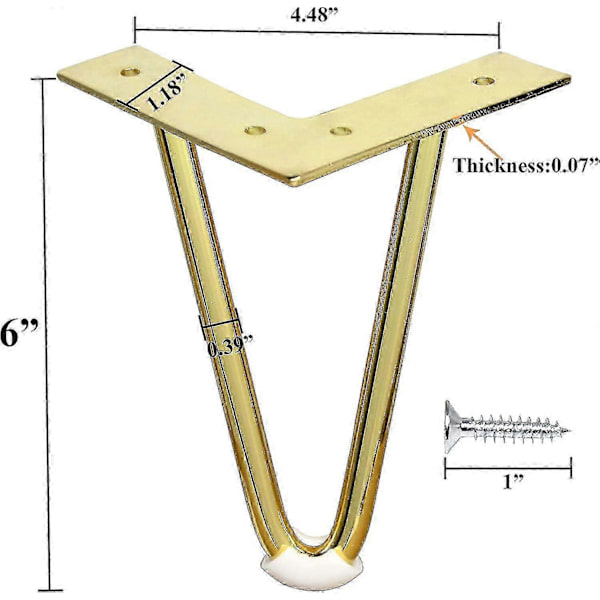 Set med 4 15 cm Guld Metall Möbelben, Robusta Hårnålsben