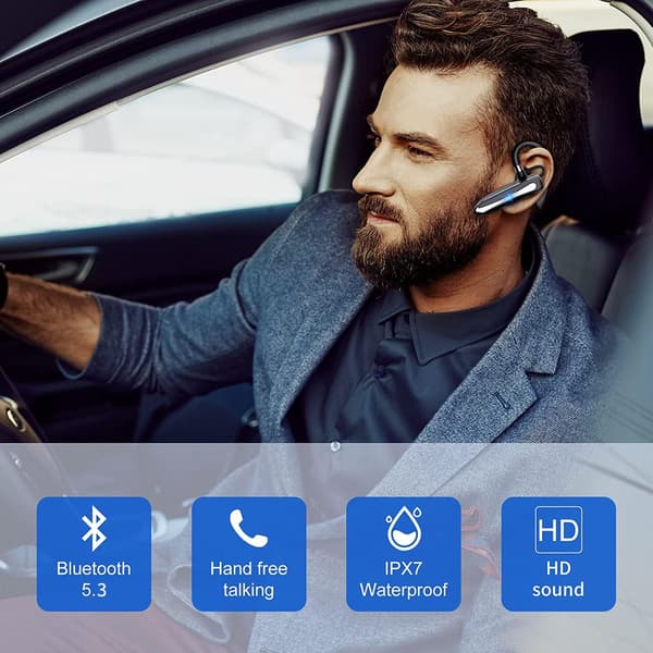 Bluetooth-hodesett med mikrofon Bluetooth-ørepropp V5.3 USB-C-lading Vanntett Bluetooth-telefonhodesett for lastebilsjåfør