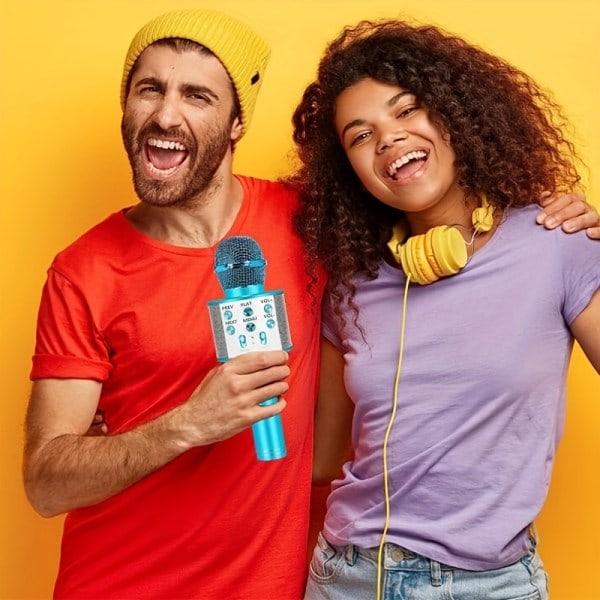 Trådlös BT Karaoke Mikrofon, Bärbar Mikrofon Utomhus Hem Liten Högtalare blå