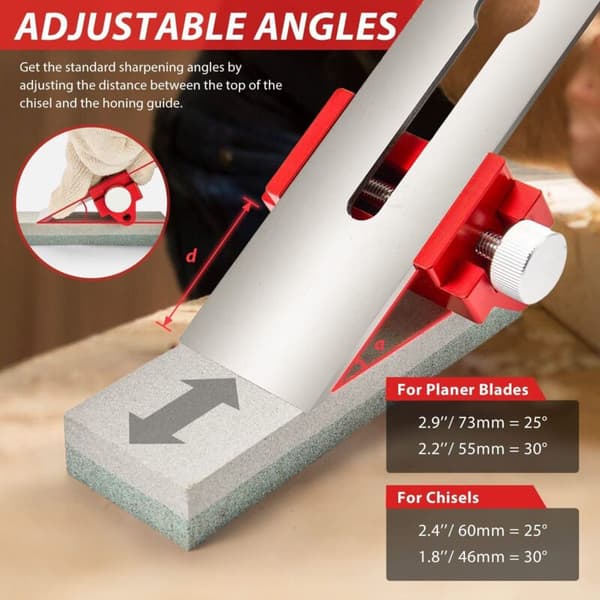 Slipesett, slipeholder for alle kniver, tremeisel, fastvinklet knivslipesett for trearbeid