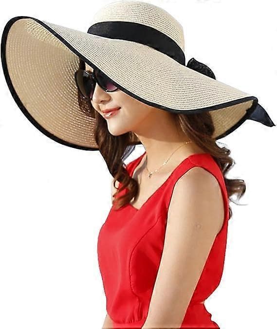 Bredskygget Fedora Hat til Kvinder Bæltespænde Retro Panama Floppy Hat Beige