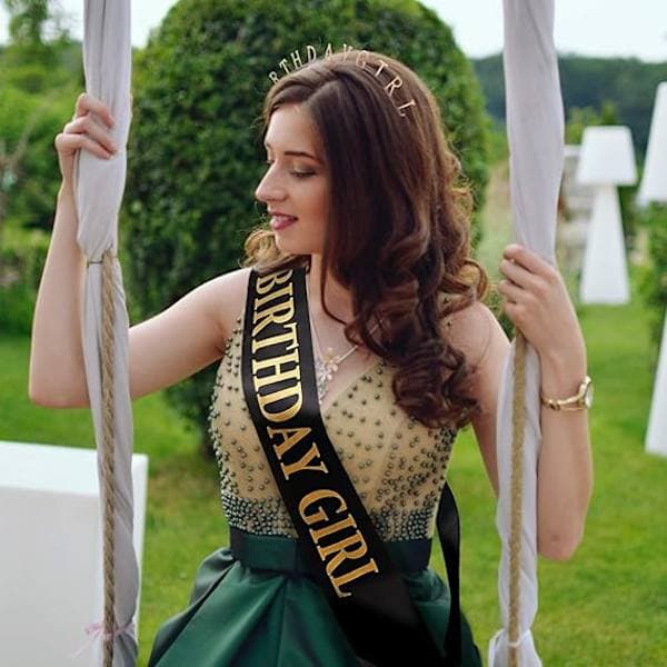 Pannebånd til bursdag, satengbånd og tiara, bursdagskrone for jenter og kvinner, tilbehør til bursdagsfest