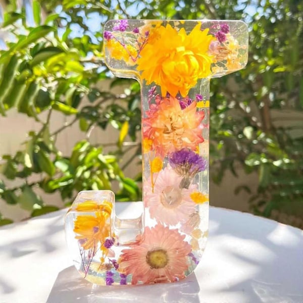 Blomster Resin Natlampe, Pressede Blomster Resin Bogstaver m/ LED Lys Gave til Hende - Yvan J