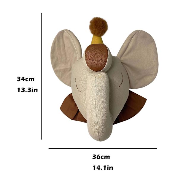 Väggmonterad 3D Djur Elefant Huvud Plysch Fylld Dock Barnrum Vägg Häng Dekoration