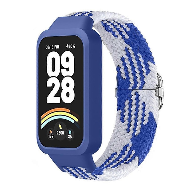 Til Xiaomi Smart Band 9 Active Redmi Band 3 Vævet Nylon Rem Snap-On Etui Urrem - Blå Hvid Multicolor Blue White