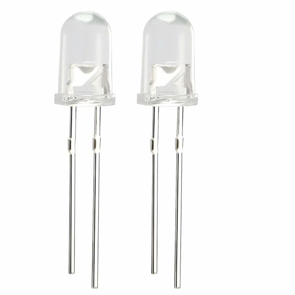 200 stk. 5 mm hvide LED'er, runde, transparente, 3-3,4 V, 20 mA, super klare LED'er