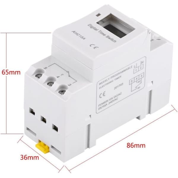 LCD Elektronisk Relæ Timer, 15A DC AHC Programmerbar Ugentlig Elektronisk Relæafbryder Digital Timer med 16 Tænd/Sluk Indstillinger til Montering af Relæ