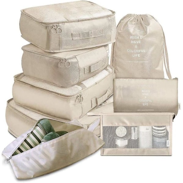 8-pack Organizer Set för Resväskor, Förvaringsväskor, Packningskuber, Reseväskor, Presenter Beige