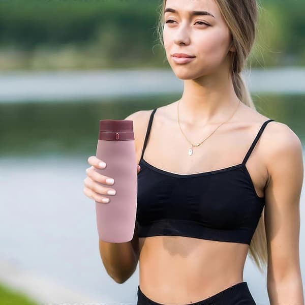 Hopfällbara vattenflaskor, 600 ml hopfällbar vattenflaska, bärbara silikonreseflaskor, BPA-fria hopfällbara dricksvattenflaskor Pink