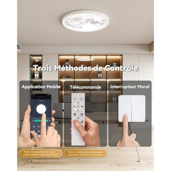 Månformad LED-taklampa, Ø30cm, Ultratunn vit, 3000-6500K dimbar, timer, IP44, för sovrum och hall