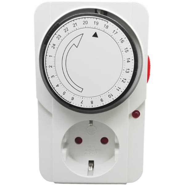 Programmerbar timer, mekanisk daglig timer med indikatorlys, 3000W. Mekanisk daglig timerstikkontakt, hvit, 16A