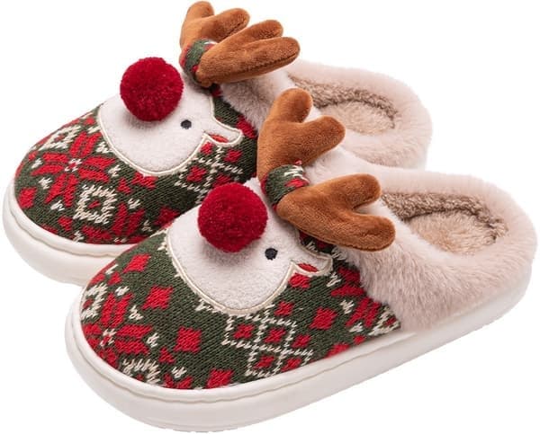 Tofflor - Tofflor - Jul - Julklapp - Halkfria - Halkfri sula - med plyschfoder - Comfeet - Varma - Kvinnor och Män 39/40 - Grön