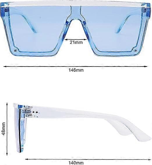 Firkantede Oversized Solbriller til Kvinder Mænd Mode Flad Top Store Ramme Shades Transparent Blue