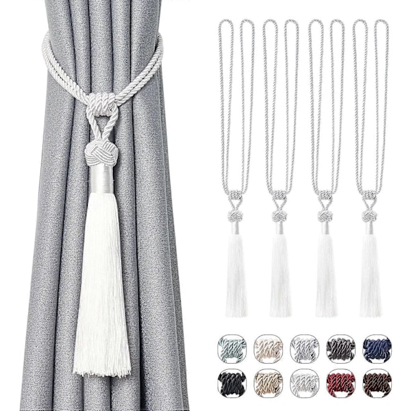 lly 2 kpl Pitkät Hapsunauhat Verhoille Käsintehdyt Punotut Köysisolmut Verhojen Kiinnikkeet Eurooppalaiseen Tyyliin Koristeelliset Verhonpidikkeet Kotiin ja Toimistoon Tuulta Vastaan Silver White 4 Pack