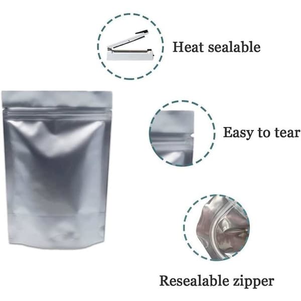 Aluminiums taske - Pakke med 50 - 10x15cm - Lynlåslukning - Varmeforsegles - Tørfoder