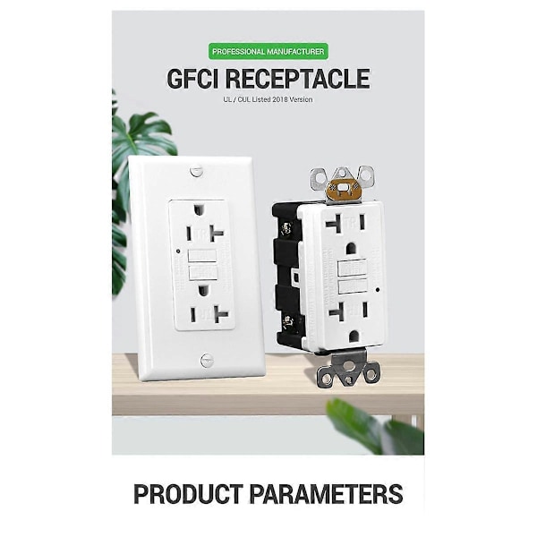 GFCI Stikkontakt 20A, GFI Elektrisk Stikkontakt med LED-indikator, 20A Jordfeilbryter