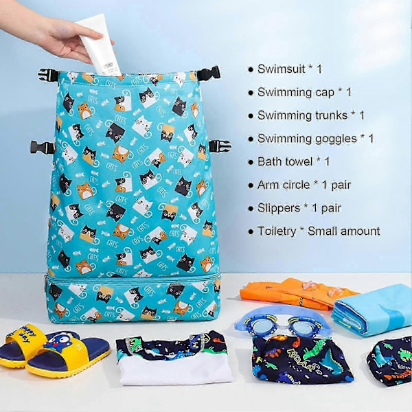Svømmetaske Våd Og Tør Adskillelse Justerbar Vandtæt Tegneserieprint Børnerygsæk Strandtaske Udendørs Forsyning Kaesi Yellow Small