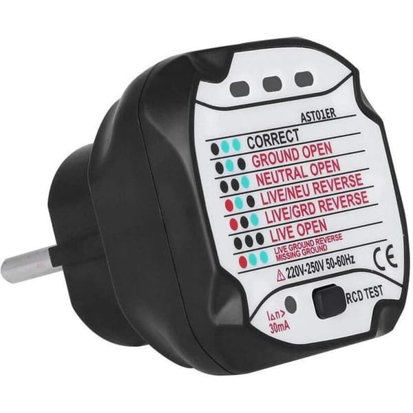 AST01 Stikkontakttester, GFCI Strømuttakstester Automatisk Elektrisk Kretsdetektor (220V EU-plugg)