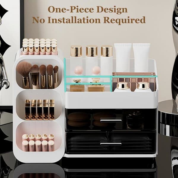 2-skuffers makeup-organizer - PET+ABS kosmetisk opbevaringsboks - Gennemsigtigt og robust design - Til badeværelset