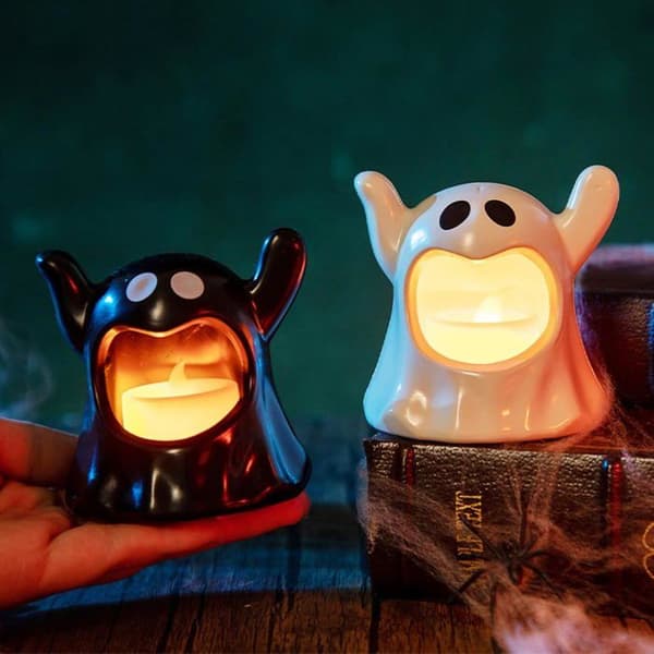 2 stk. Halloween-spøkelseslysestaker, plastspøkelsesnattlys for borddekorasjon