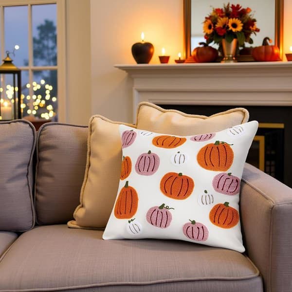 Halloween Putevar 45 x 45 cm Tuftet Gresskar Brodert Rosa Oransje Putetrekk til Sofa 2 Stk