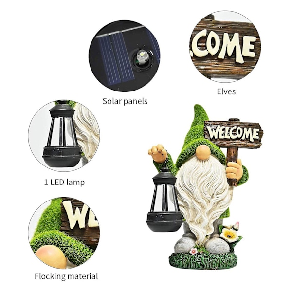 Havefigur med Lanterne Ornamenter Sjove Solcelledrevne Udendørs Statue Dekoration Lys, 100% Ny C