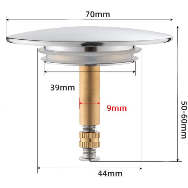 Universal badekarprop, 70 mm diameter, forkromet afløbsprop med innovativ dobbeltforsegling, afløbsfitting til ethvert standard badekar