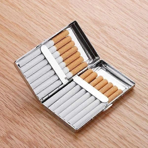 Cigaret Etui Boks Holder, Læder Rustfrit Stål, Holder 14 Cigaretter