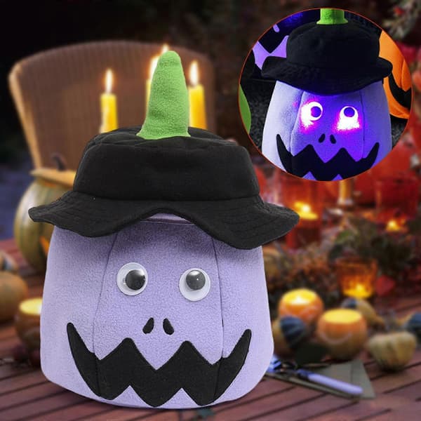 2025 Halloween Hink Pumpahink med Lock med Hatt Snacks, Godispåsar med Ljus Violet