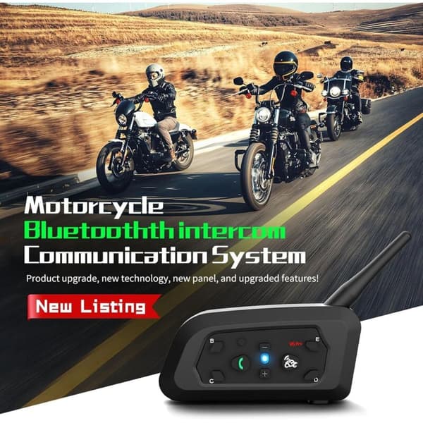 V6 Pro Motorcykelintercom, Bluetooth Motorcykelhjälm Intercom Kan Ansluta 6 Förare för Ridning, Skidåkning och Bergsklättring. (1-pack)