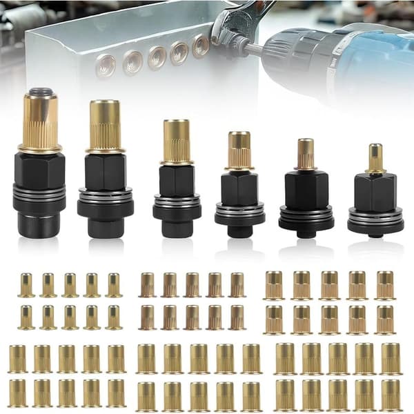 6 metallikierteholkkipihdin sarja, metalliniittimutterit M3 M4 M5 M6 M8 M10 -kooille 60 mutterilla, käsiniittaaja