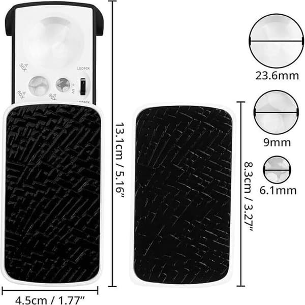 LED-belyst lommelupe - 30X 60X 90X forstørrelsesglass - Belyst leselupe for eldre - Svart sammenleggbar lommelupe for