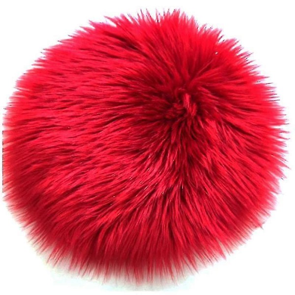 Rund, lodden teppe til stue, soverom, gulv, myk matte Red 60cm