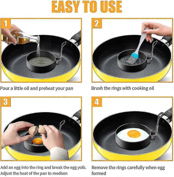 4 Stekte Eggformer, Pannekakeform Rustfritt Stål Non-stick