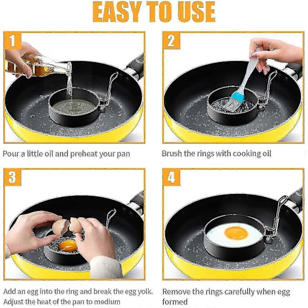 4 stk. Stegte Æg Forme, Pandekageform Rustfrit Stål Non-stick