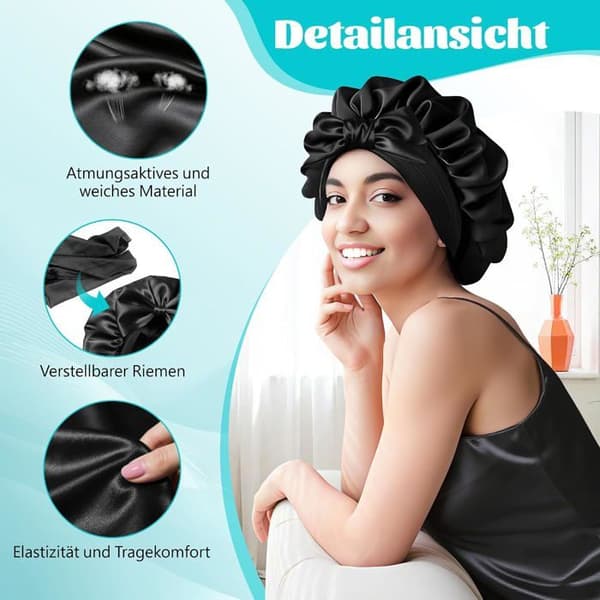 Satin-nattehue - Pakke med 2 - Sort - 42 cm - Beskyttelse til krøllet og langt hår