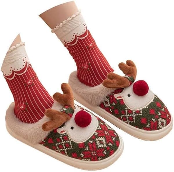 Tofflor - Tofflor - Jul - Julklapp - Halkfria - Halkfri sula - med plyschfoder - Comfeet - Varma - Kvinnor och Män 39/40 - Grön