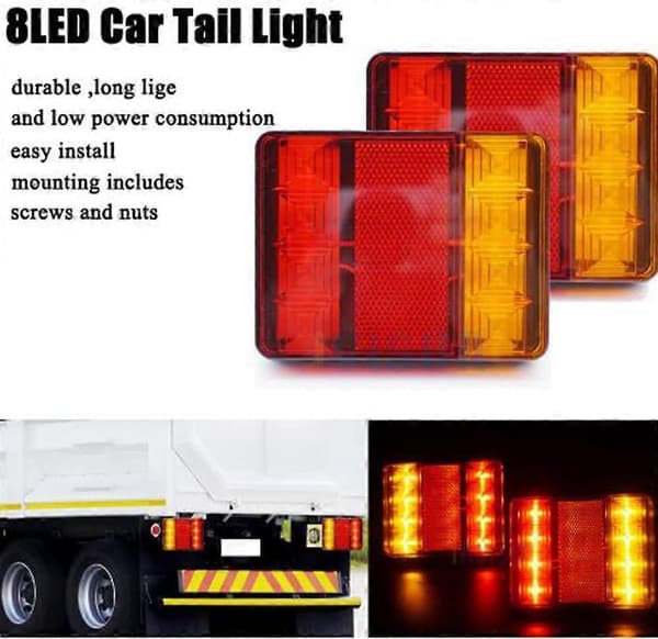 Bilbaklys 2 stk 12V 8 LED baklys 6 funksjoner tilhenger campingvogn lastebil baklampe