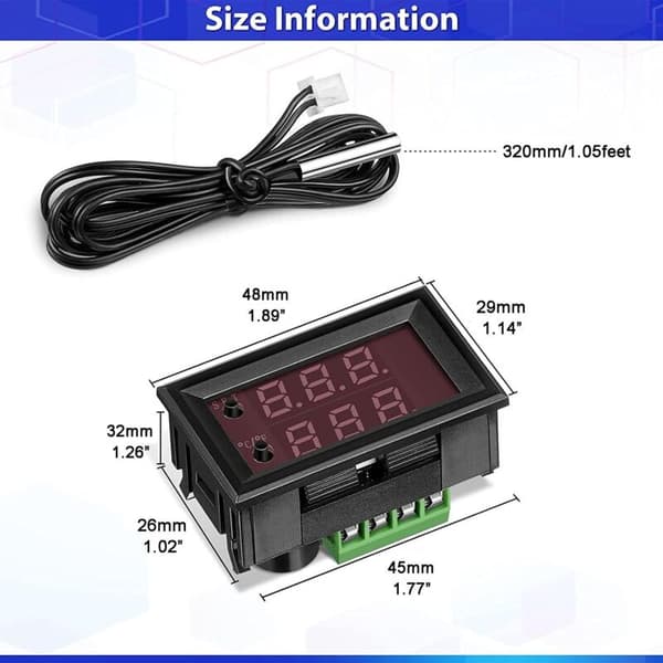 Programmerbar 12V DC temperaturregulator -50-110℃, röd/blå LED-displaymonitor