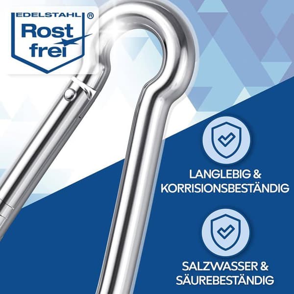 5 stk. karabinhage i rustfrit stål 3x30mm - 316 karabinhage i rustfrit stål til kraftig fastgørelse - Mous